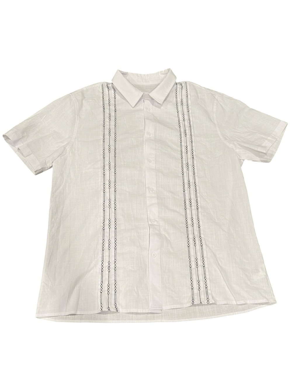 Men's Short-Sleeve White Embroidered Button-Up Shirt